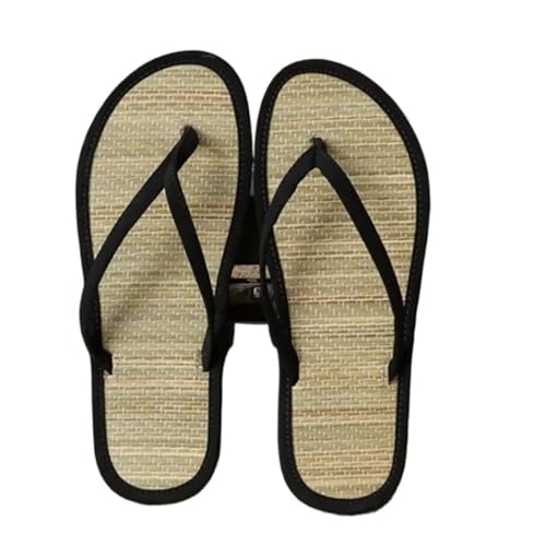 DSFIHJO Strohpantoffeln FüR Damen Sommer Damen Flache Flip-Flops Hausschuhe Bequeme rutschfeste Sandalen Rattan Flip Flop Hausschuhe(Black,40) von DSFIHJO