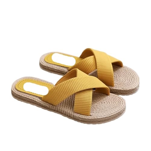 DSFIHJO Strohpantoffeln FüR Damen Sommer Damen Hausschuhe Damen Leichte Hausschuhe Cross Drag Handgemachte Stroh Gewebte Schuhe Hanfseil Oberbekleidung Hausschuhe Freizeitschuhe(Yellow,38) von DSFIHJO