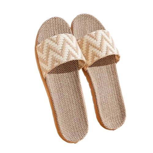 DSFIHJO Strohpantoffeln FüR Damen Sommer-Leinen-Hausschuhe for den Heimgebrauch, dicke Sohle, Grasgewebe, Rattangewebe, Damenhäuser, rutschfest, geruchshemmend, for den Innenbereich(Khaki,42-43) von DSFIHJO