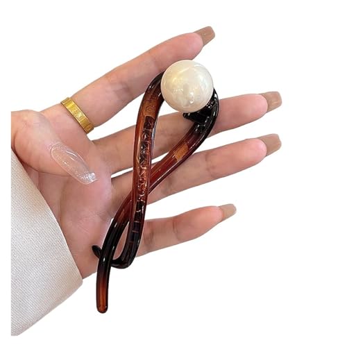 Haarklammern Twist Haarspange Kunststoffperle Imitation Perle Haarnadel Twisted Design Damen Haarschmuck(Tortoise White Pearl) von DSFIHJO