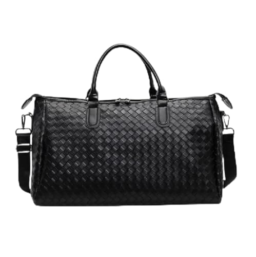 Reisetasche Leder Herren Damen Mode Weben Pu Leder Reise Duffle Totes Große Kapazität Schultertaschen Business Casual Handtasche(Black) von DSFIHJO