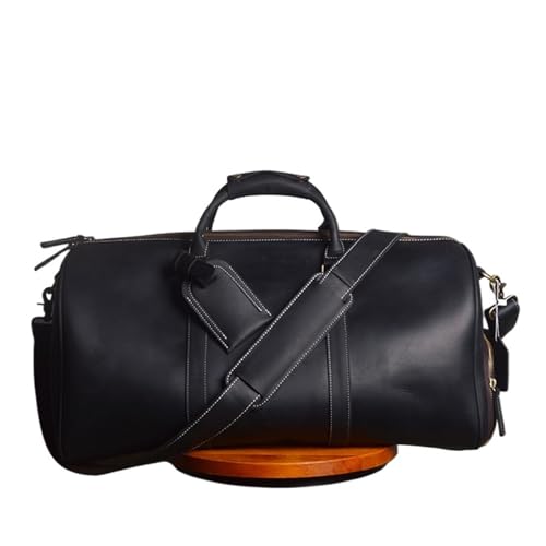 Reisetasche Leder Herren Leder Reisetasche Vintage Braun Gepäcktasche Mann Handgepäck Handtasche Weekender Tasche mit Schuhfach(Black) von DSFIHJO