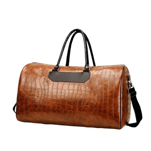 Reisetasche Leder Leder Business Herren Reisetaschen Große Kapazität Hand Reisetaschen Mode Boarding Reisetasche Gepäck Große Sporttasche(Brown) von DSFIHJO