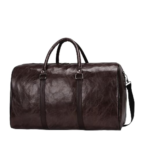 Reisetasche Leder Leder Reisetasche Große Duffle Unabhängige Große Fitness Taschen Handtasche Tasche Gepäck Umhängetasche Schwarz Männer Mode Zipper Pu(Coffee) von DSFIHJO