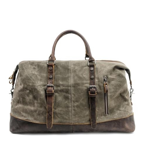Reisetasche Leder Männer Reisetaschen Handgepäck Taschen Canvas Leder Reisetaschen Schultertaschen Große Kapazität Wochenende Übernachtung(Green) von DSFIHJO