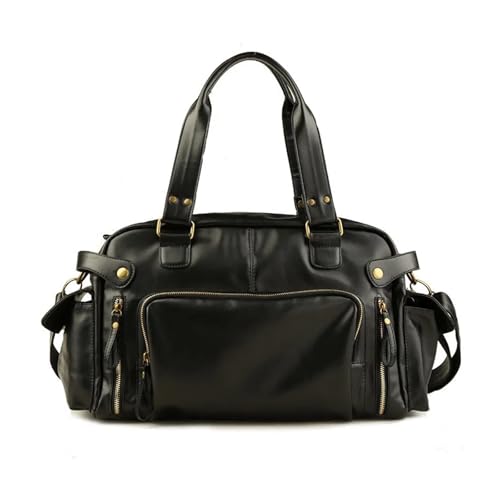 Reisetasche Leder Männer Reisetaschen PU Leder Handtaschen Casual Vintage Schultertasche Laptop Taschen Schwarz Braun Gepäck Handtasche(Black) von DSFIHJO