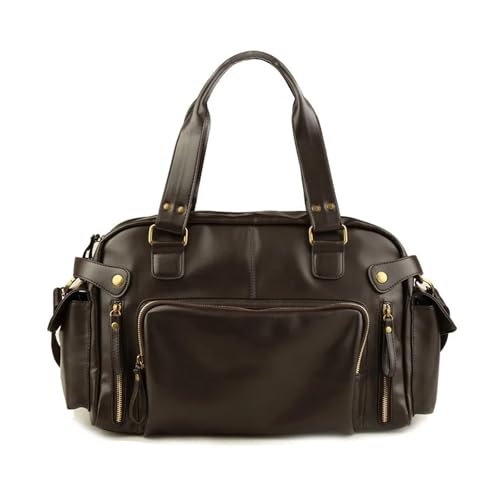 Reisetasche Leder Männer Reisetaschen PU Leder Handtaschen Casual Vintage Schultertasche Laptop Taschen Schwarz Braun Gepäck Handtasche(Brown) von DSFIHJO