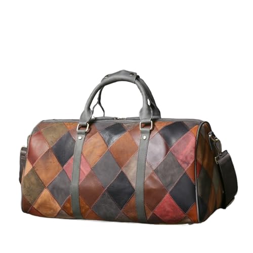 Reisetasche Leder Retro Herren Echtleder Gesteppte Tragetasche Reisetasche Schulter Crossbody Business Gepäcktasche von DSFIHJO
