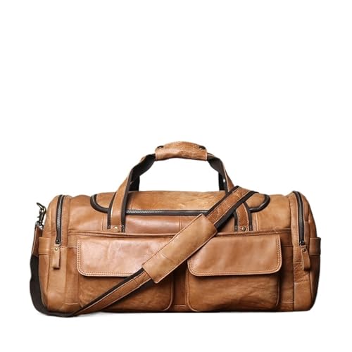 Reisetasche Leder Retro Herren Handgepäcktasche Leder Reisetasche Top Layer Große Kapazität One Shoulder Messenger Bag Casual Laptop(Retro Brown) von DSFIHJO
