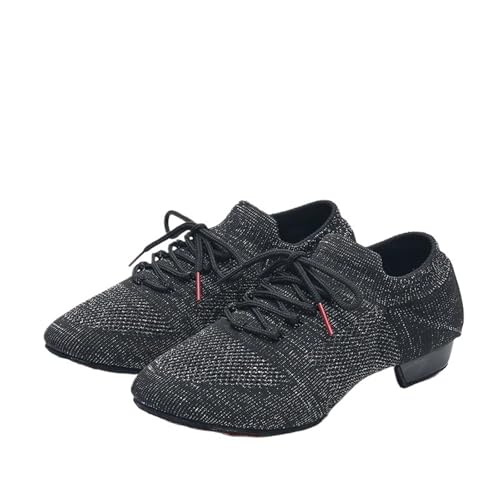 jazztanzschuhe Damen Mesh Jazz Ballett Tanz Schuhe for Frauen Weiche Turnschuhe Schwarz Tan Sport Pointe Yoga for(Indoor Black,34) von DSFIHJO
