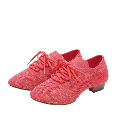 jazztanzschuhe Damen Mesh Jazz Ballett Tanz Schuhe for Frauen Weiche Turnschuhe Schwarz Tan Sport Pointe Yoga for(Indoor red,41) von DSFIHJO