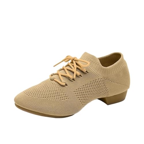 jazztanzschuhe Damen Mesh Jazz Ballett Tanz Schuhe for Frauen Weiche Turnschuhe Schwarz Tan Sport Pointe Yoga for(Outdoor Khaki,40) von DSFIHJO