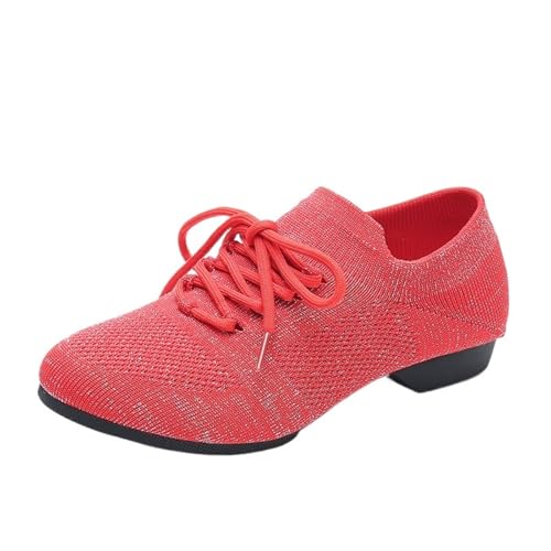 jazztanzschuhe Damen Mesh Jazz Ballett Tanz Schuhe for Frauen Weiche Turnschuhe Schwarz Tan Sport Pointe Yoga for(Outdoor red,35) von DSFIHJO