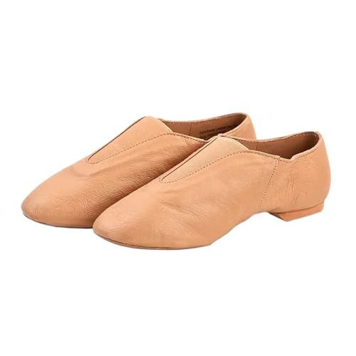 jazztanzschuhe Damen Slip On Dance Jazz Tanzschuhe Baby Kind Erwachsene Frauen Männer Bauch Modern Ballett Gym Jazzy Sneakers(Tan,34) von DSFIHJO