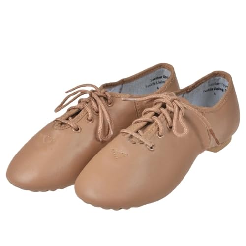 jazztanzschuhe Damen Weiche Schwarze Und Braune Tanzschuhe Jazz-Schuhe Herren Jazz-Party-Tanzschuhe Sneaker-Schuhe(Brown Leather,2) von DSFIHJO