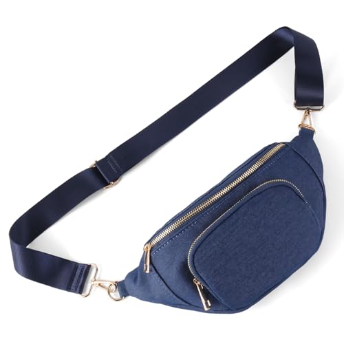 DSGUTWO Denim-Bauchtasche für Damen, Reisegeldbeutel, Gürteltasche, modische Hüfttasche für Laufen, Outdoor, Sport, Wandern, Denim Blau, Einheitsgröße von DSGUTWO