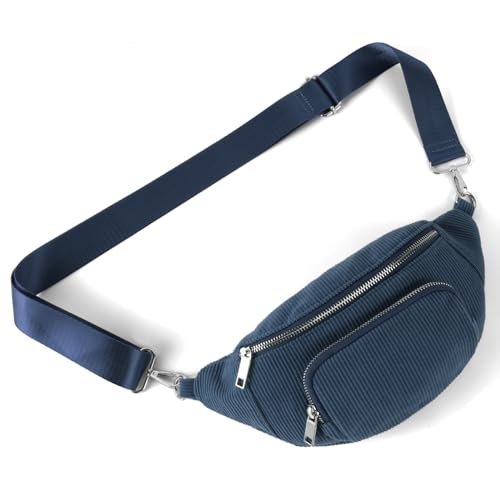 DSGUTWO Denim-Bauchtasche für Damen, Reisegeldbeutel, Gürteltasche, modische Hüfttasche für Laufen, Outdoor, Sport, Wandern, Dunkelblau, Einheitsgröße von DSGUTWO