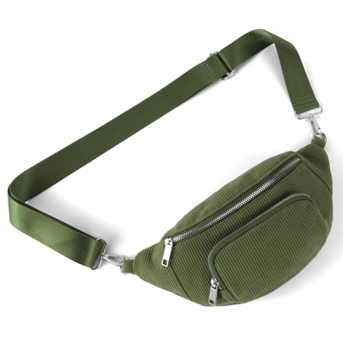 DSGUTWO Denim-Bauchtasche für Damen, Reisegeldbeutel, Gürteltasche, modische Hüfttasche für Laufen, Outdoor, Sport, Wandern, Grün (Army Green), Einheitsgröße von DSGUTWO