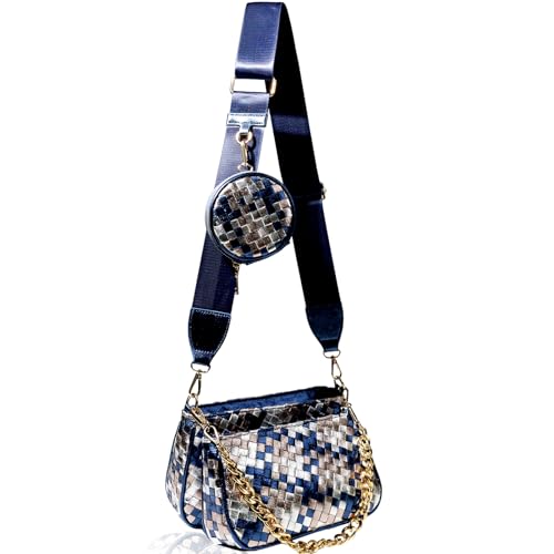 DSGUTWO Handgefertigte gewebte kleine Umhängetasche für Damen mit Münzgeldbörse, Designer-Umhängetasche, 3-teiliges Set, Mini-Clutch mit verstellbarem Riemen für Reisen, den täglichen Gebrauch von DSGUTWO