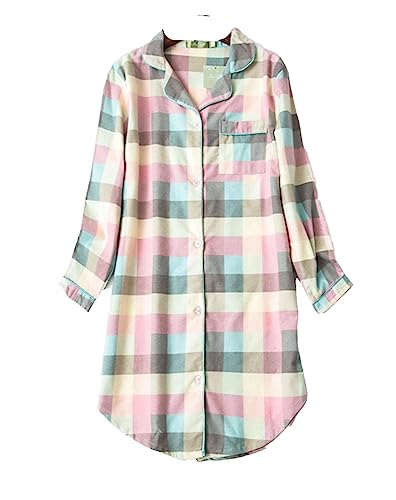 DSJJ Hemd Damen lang,Damen Baumwolle Nachthemd Langarm Pyjama Damen knöpfe Nachtwäsche große größen (M-2XL) (Rosa, XXX-Large) von DSJJ