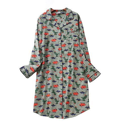 DSJJ Hemd Damen lang,Damen Baumwolle Nachthemd Langarm Pyjama Damen knöpfe Nachtwäsche große größen (M-2XL) von DSJJ