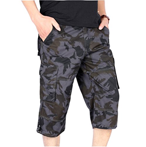 Herren Sommer Cargo Shorts 3/4 Bermuda mehrere Taschen Caprihose Camouflage Sport Outdoor Shorts, blau, XL von DSJJ
