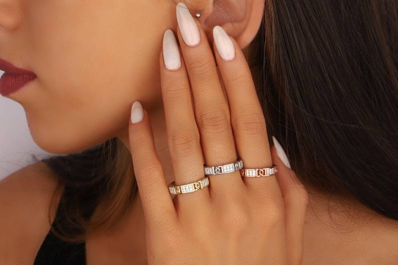 Eternity Weiße Steinkette Silber Band Gold Rose Filled Handgemachter Ring Initial Freundschaftsringe Für Frauen Valentinstag von DSJewelryUS