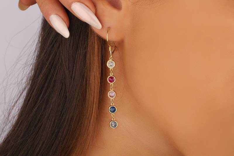 Familie Geburtsstein Ohrringe Baumeln & Tropfen Silber Rose Gold Handgemachter Schmuck Für Mama Mutter Frauen Beste Freundin Muttertag von DSJewelryUS
