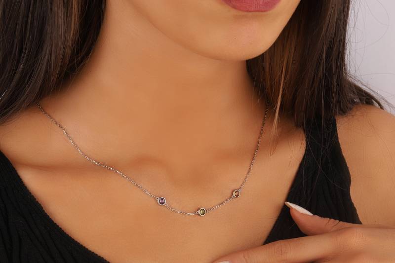 Geburtsstein Spaced Silber Halsketten Personalisierter Handgemachter Schmuck Familien Erinnerung Halskette S Für Mama Mutter Frauen Sie Valentinstag von DSJewelryUS