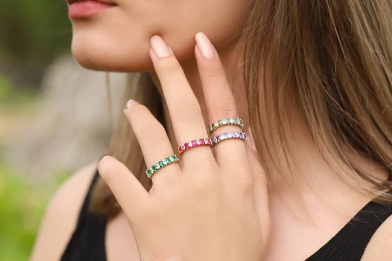 Halbe Ewigkeit Quadratisch Minimalist Geburtsstein Ringe Roségold Edelstein Bänder Für Familie Mama Mutter Frau Beste Freundin Valentinstag von DSJewelryUS