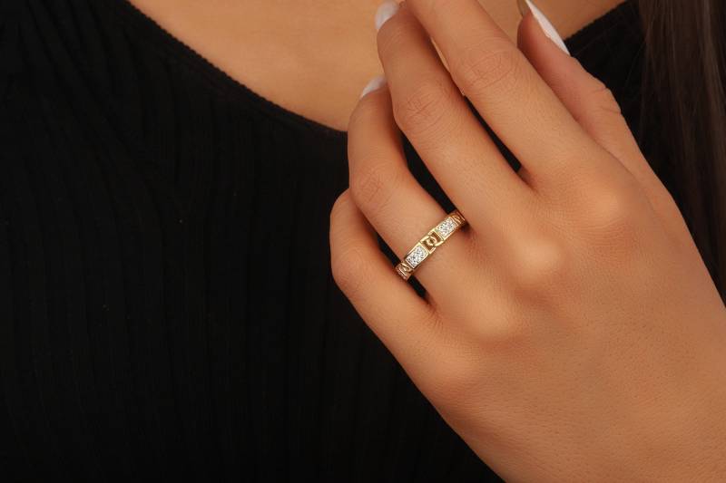 Halbe Ewigkeit Weiße Stein Kette Silber Band Gold Rose Filled Handgemachter Ring Cz Freundschaftsringe Für Frauen Valentinstag von DSJewelryUS