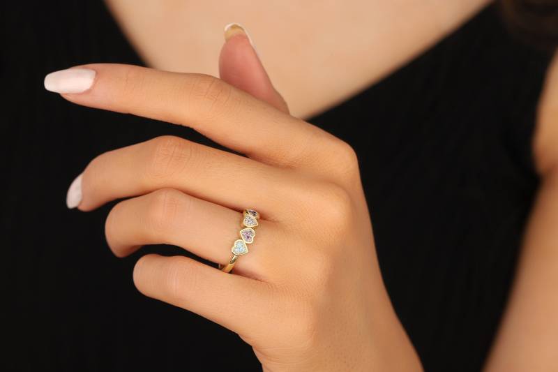 Herzfarbene Geburtsstein Silberringe Roségold Filled Band Personalisierter Handgemachter Schmuck Für Frau Mutter Beste Freundin Valentinstag von DSJewelryUS
