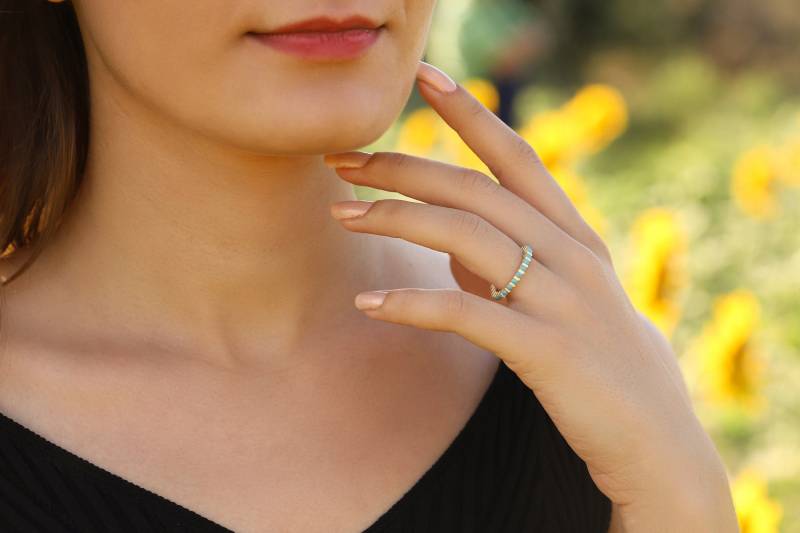 Initial Türkis Stein Dünne Stapelbare Eternity Ringe Winzig Silber Gold Filled Bänder Stapelring S Für Mama Mutter Frauen von DSJewelryUS