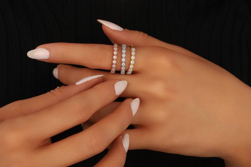 Zierliche Opal Stein Stapelbare Eternity Ringe Stapeln Silber Roségold Filled Bänder S Für Mama Mutter Frau Beste Freundin Valentinstag von DSJewelryUS