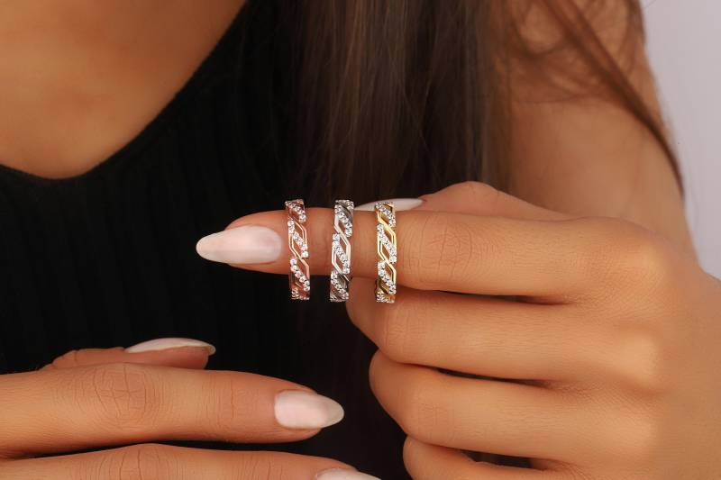 stapelbare Einfache Initial Silber Eternity Bänder Beste Freundin Gold Rosé Filled Ringe Für Mutter Frau Frauen Geschenke Sie Valentinstag von DSJewelryUS