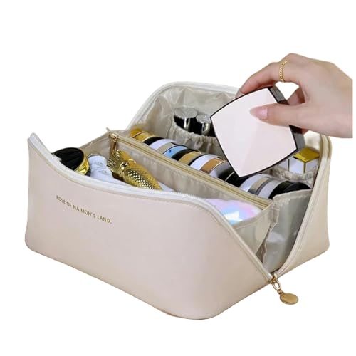 Dskdfhn Kosmetiktasche Make -Up -Beutel -Reise -Kosmetikbeutel Tragbare Frauen Make -Up -Hülle Multifunktional-Beige von DSKDFHN