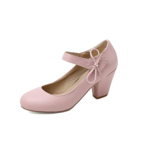 DSKHDZW Frauen Block Heel Mary Jane Schuhe Runde Zehe Mittlere Absätze Knöchelriemen Büro & Freizeit Pumps,Rosa,44 EU von DSKHDZW