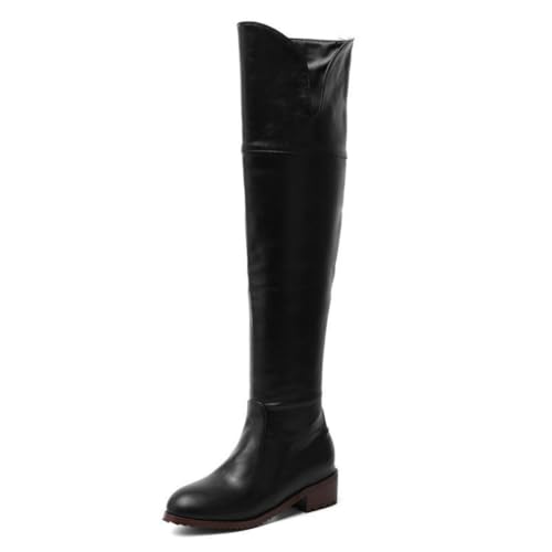 Damen Eleganische Reißverschluss - Casual Schuhe, Flache Kniehohe Stiefel, Lange Winterstiefel,Schwarz,42 EU von DSKHDZW