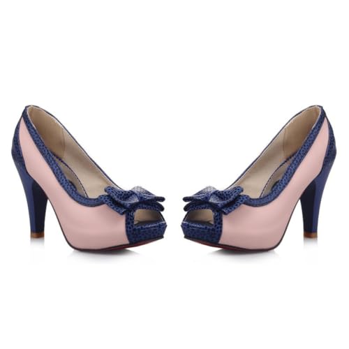 Damen Party Peep Toe Pumps Two - Tone Date Night Heels Slip-On Sommer Sandalen,Rosa,36 EU von DSKHDZW
