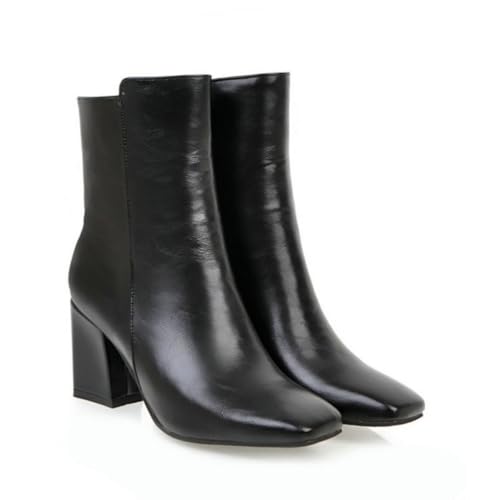 Damen Quadratische Spitze Stiefeletten Seitenzip Kurzstiefeletten für Modischen Herbst & Winter Anzug,Schwarz,42 EU von DSKHDZW