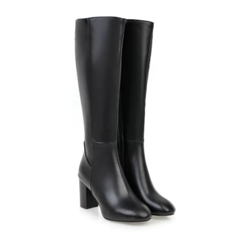 Damen Stiefel mit Quadratischer Spitze und Blockabsatz, Kniehohe Reitstiefeletten, Schuhe im Stil von Herbst und Winter,Schwarz,40 EU von DSKHDZW