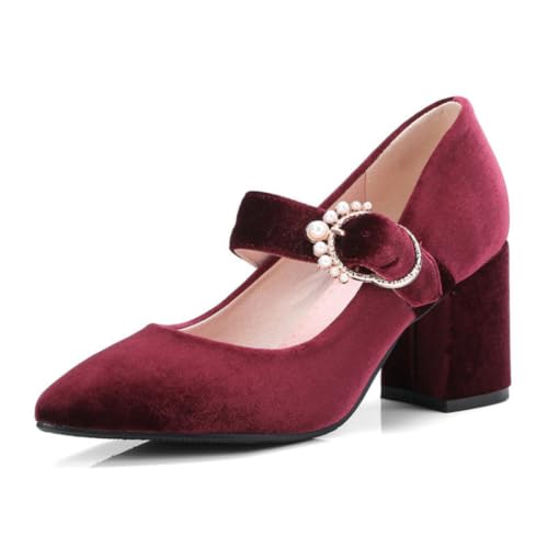Frauen Vintage Spitze Zehen Formelles Kleid Pumps Samt Blockabsatz Mary Jane Schuhe Knöchelriemen Party Heels,Rot,37 EU Frauen Vintage Spitze Zehen Formelles Kleid Pumps Samt Blockabsatz Mary Jane Schuhe Knöchelriemen Party Heels,Rot,37 EU von DSKHDZW
