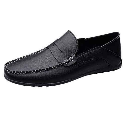 DSKK Mokassins Herren Leder Slip On Fahren Schuhe Leicht Weich Loafer Handgefertigt Flache Schuhe Herren Schuhe (45,Schwarz,EU Schuhgrößensystem,Erwachsene,Numerisch) von DSKK