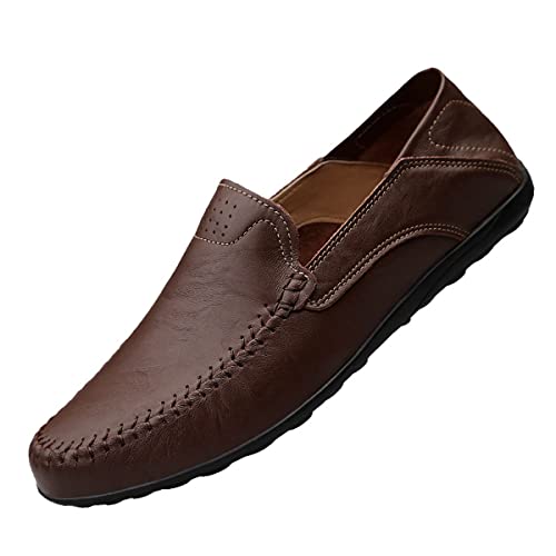 DSKK Mokassins Slipper Herren Leder Slip On Fahren Schuhe Leicht Weich Loafers Handgefertigt Flache Business Schuhe (45,4#,EU Schuhgrößensystem,Erwachsene,Numerisch) von DSKK