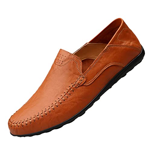 DSKK Mokassins Slipper Herren Leder Slip On Fahren Schuhe Leicht Weich Loafers Handgefertigt Flache Business Schuhe (46,3#,EU Schuhgrößensystem,Erwachsene,Numerisch) von DSKK