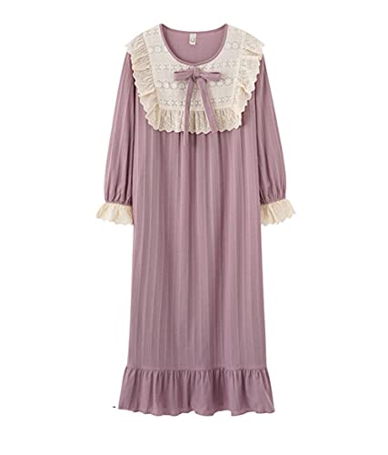 Damen Baumwoll-Nachthemd Langarm-Pyjama Retro-Nachthemd-Pyjama (3#,XXXL) von DSKK