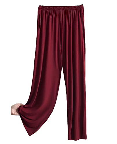 Damen Pyjamahose Modal Nachtwäsche Loungehose mit Taschen Ultra weiche Bequeme Schlafanzughose Yogahose Sport Jogging (Rot,3XL) von DSKK