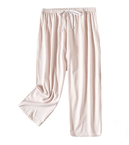 Damenhose Bedruckt mit Schnürung Pyjamahose Damen Schlafanzughose Baumwolle Pyjamahose 3/4 Lang Hose Pants für Home (Rosa,3XL) von DSKK