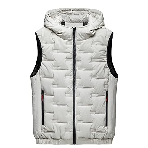 Herren Outdoor Leichte Winter Daunen Gepolsterte Weste Ärmellose Jacke Mit Kapuze (Weiß,XL) von DSKK