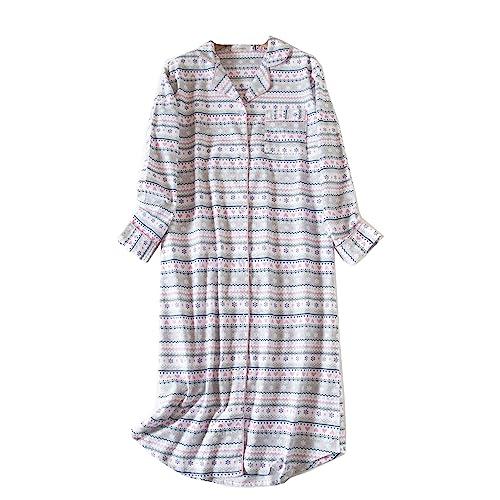 Nachthemd Damen Baumwolle Langarm Flanell Plaid Button Down Nachthemd, Damen Schlafhemd Langarm Nachtwäsche (1#,XXL) von DSKK
